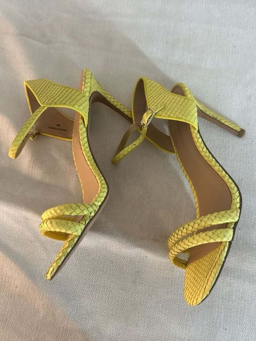 Banana Republic Yellow Snakeskin Braided Strap Heeled Sandals Size 8